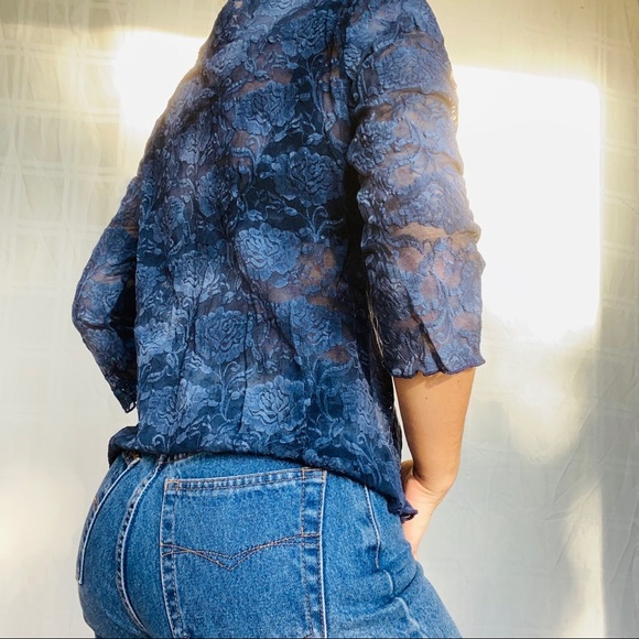 Vintage Y2K 90s floral Lace mesh baby tee top - Picture 3 of 6